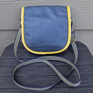 LACOSTE Purse Dark Navy Blue Court Line Crossbody Small Leather Hobo Bag NWT